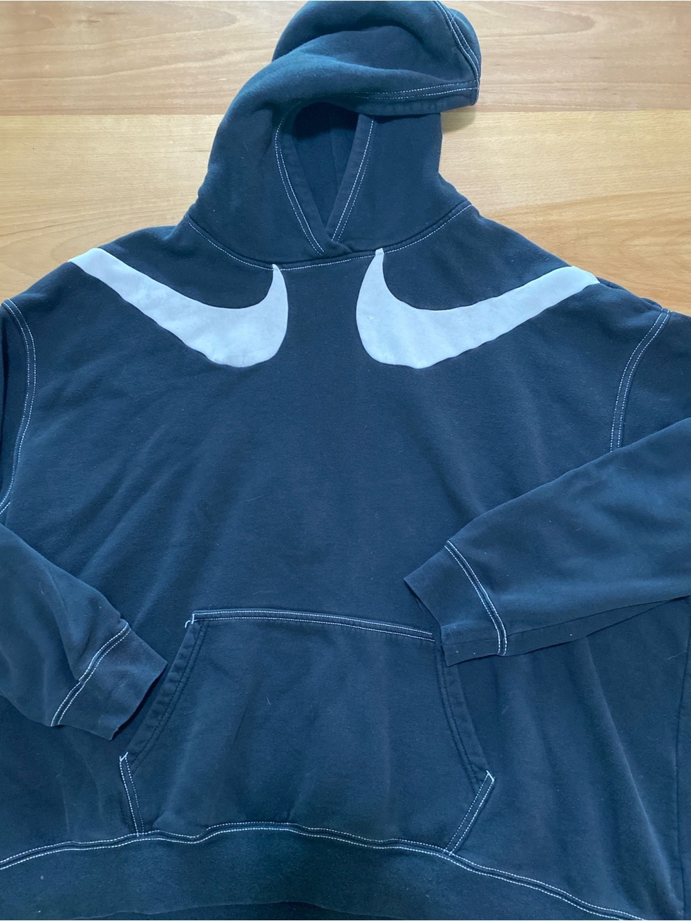 Nike Y2K Black Pullover Hoodie White Swoosh Tag Oversized